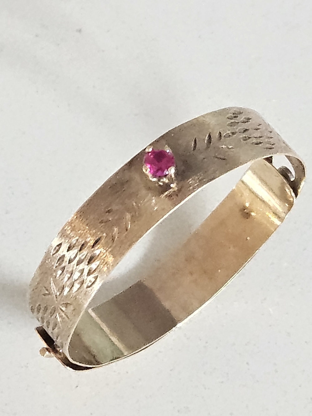 Luxury Antique Victorian Solid 14k Yellow Gold Burmese Ruby Baby Bangle Bracelet - Picture 3 of 14